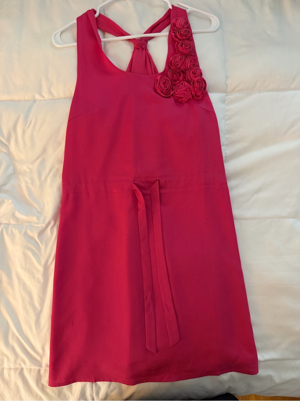 Esley Size Medium Fushia Sleeveless Halter Dress with Rosette Detail & Tie Waist